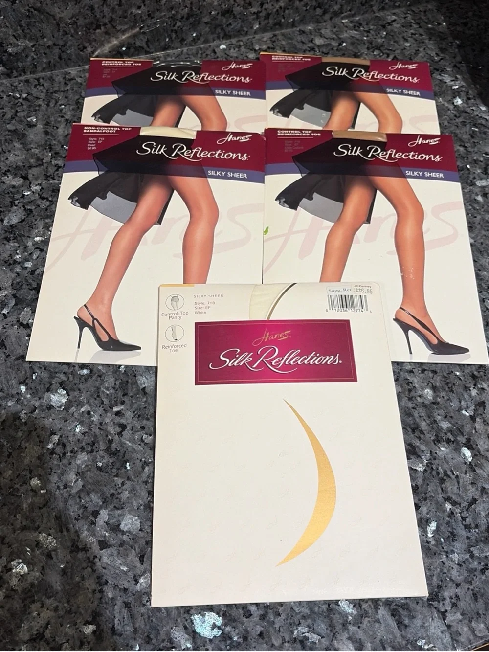 Vtg Hanes Silk Reflections Sheer Control Top Pantyhose EF BLACK Tan NOS lot of 5